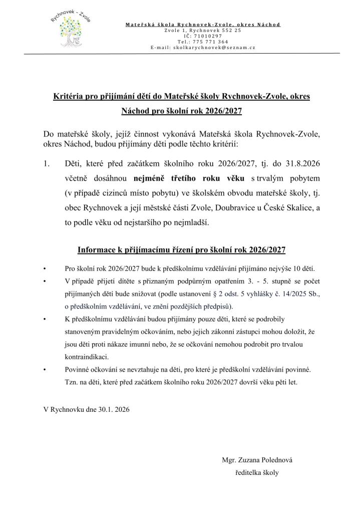 Zápis do&nbsp;MŠ 23.3. a&nbsp;24.3.2026