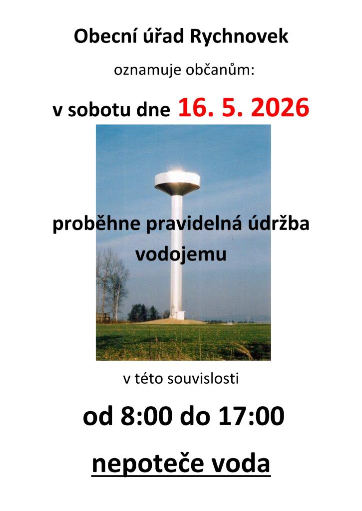 Čištění vodojemu a&nbsp;odkalení vodovodní sítě 16.5.2026