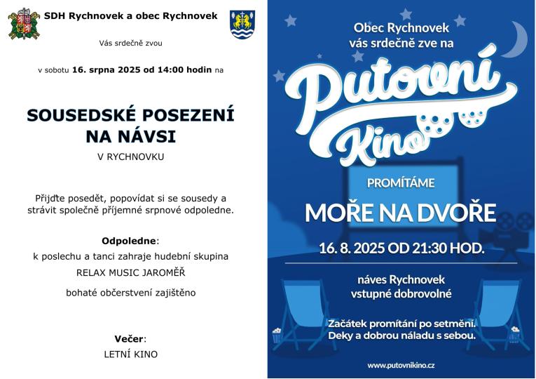 Sousedské posezení a&nbsp;letní kino 16.8.2025
